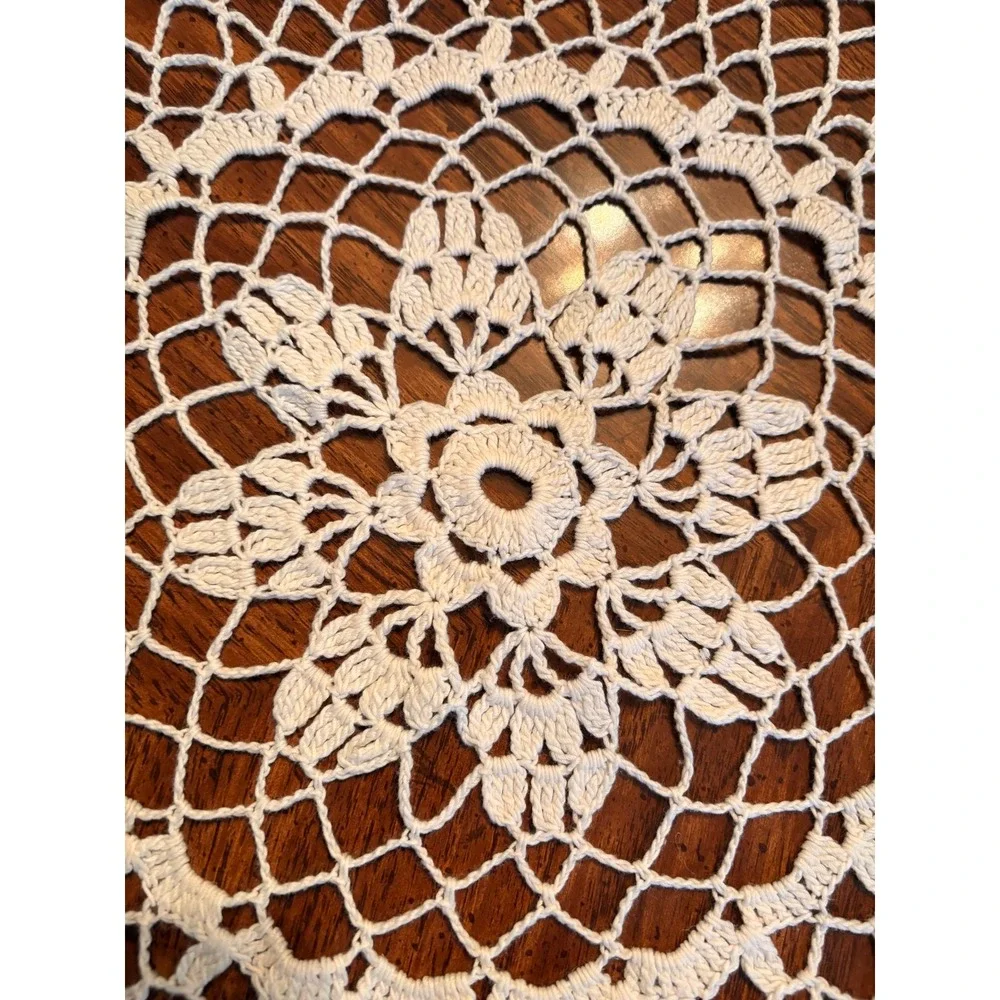 Vintage Handmade Crochet Doily Set 3pc Cream Lace Round Oval Farmhouse Victorian